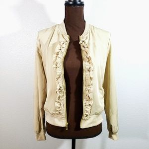 Candie's | Embroidered Floral Ruffle Bomber Jacket